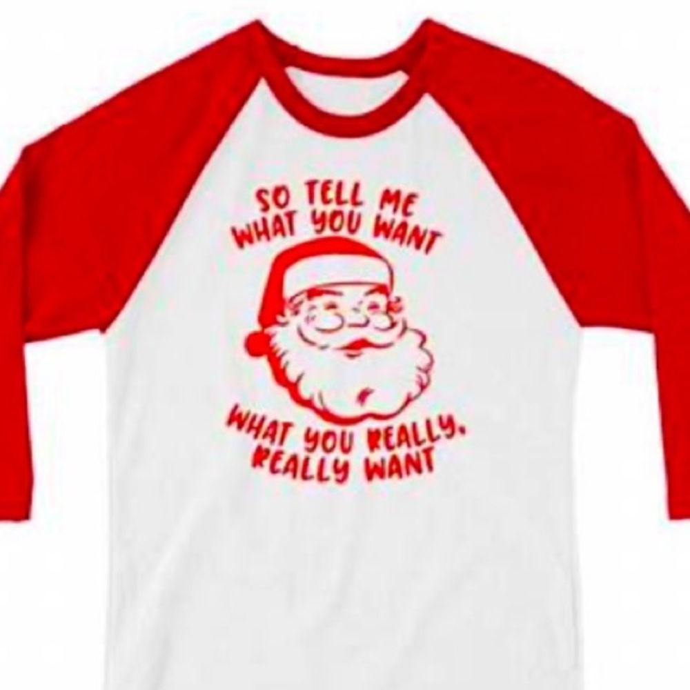 🆕ICING: SANTA SHIRT “TELL ME WHAT YOU WANT…” Jersey Style L/S: Size L